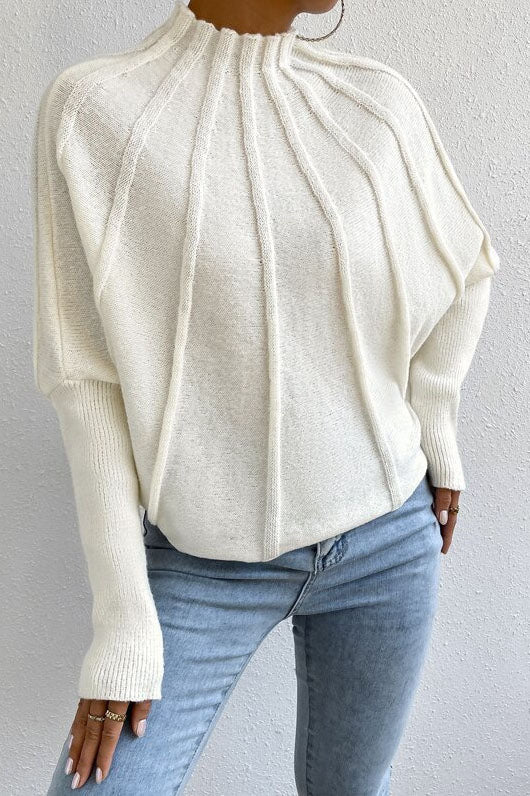 WOLFF Weißer Rollkragenpullover Batwing-Ärmel Pullover