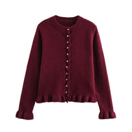 Femme Rüschensaum Knopfleiste Cardigan WW