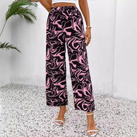 Damen Weite Palazzo-Hose mit modernem Marmorprint und elastischem Bund WW