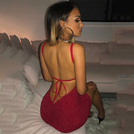 Damen Glitzerndes Minikleid mit Spaghettiträgern WW