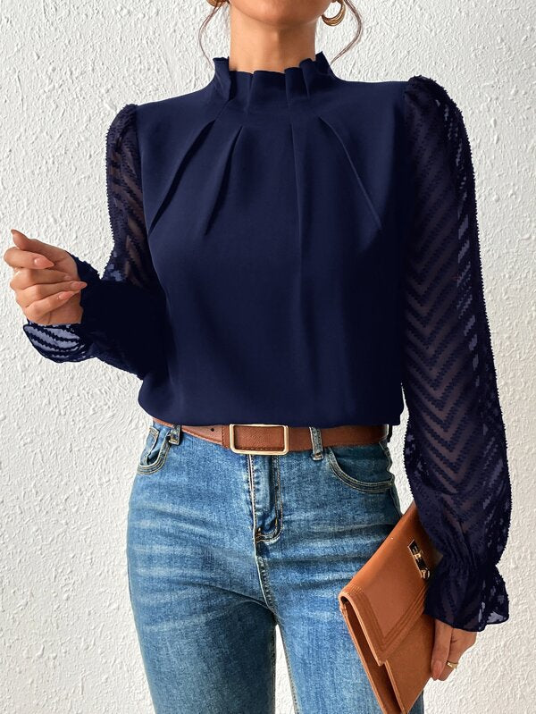 Damen Bluse mit modernen transparenter Ärmel WW