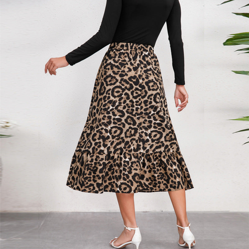 Damen Midirock mit elegantem Leoprint und fließendem Schnitt WW