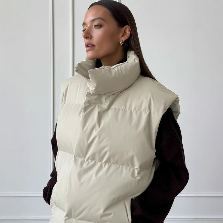 Damen Steppweste mit hohem Kragen und Taschen WW