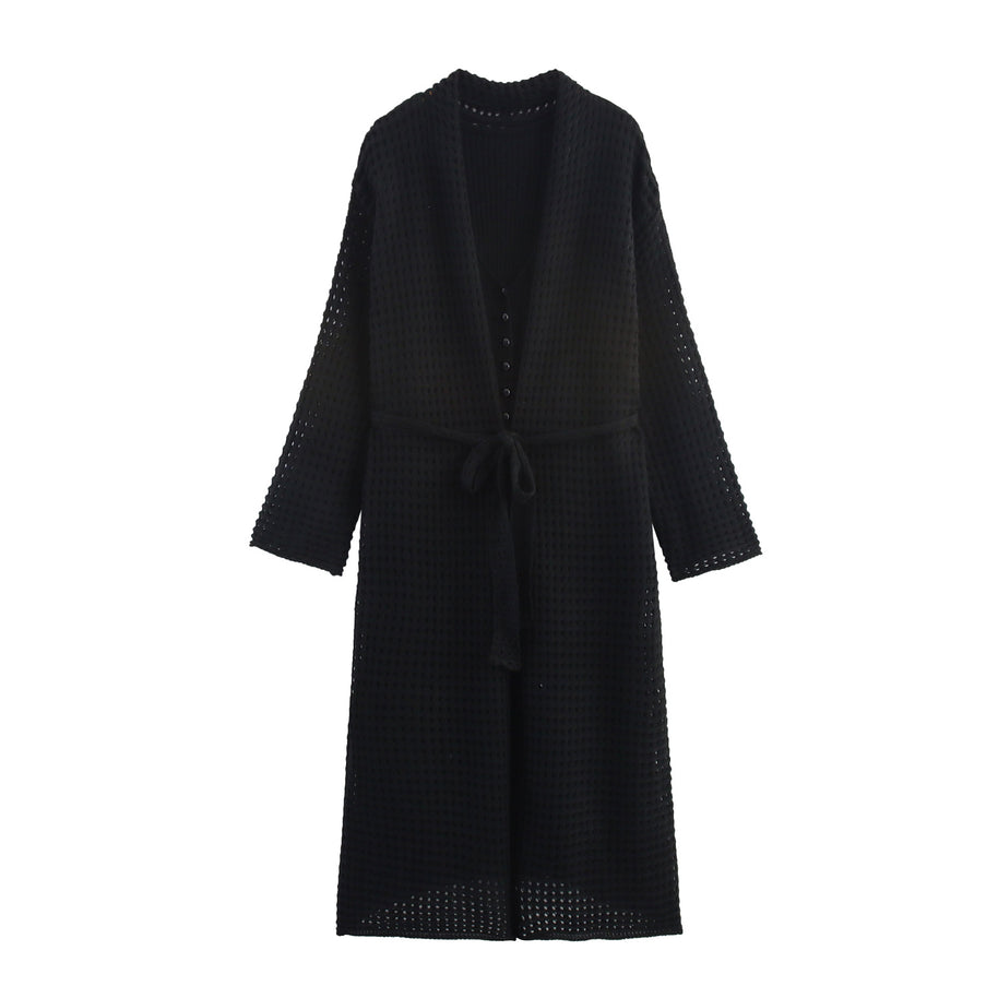 Damen Strickcardigan mit asymmetrischem Design und elegantem Taillengürtel WW