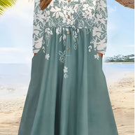 Damen Boho Maxikleid mit floralem Print und knöpfbarem Oberteil WW