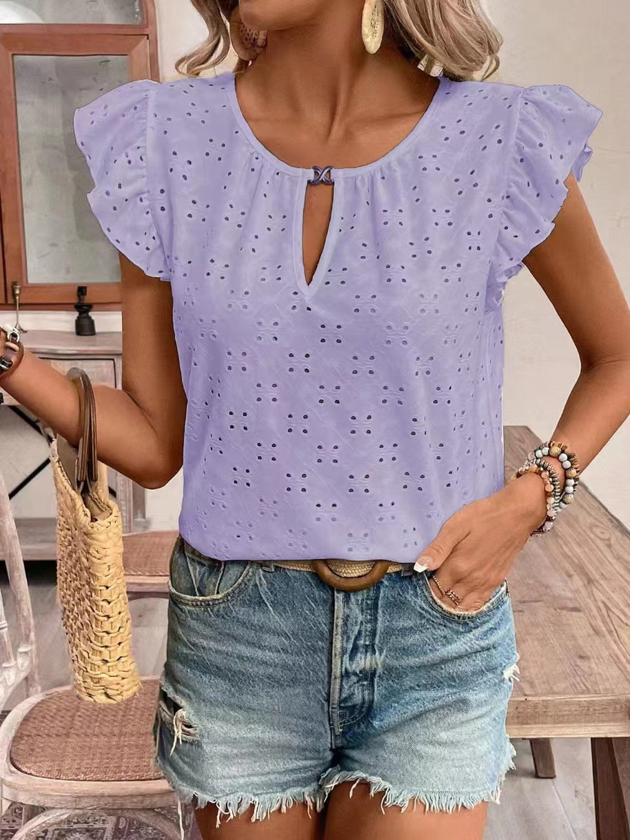 Damen Bluse mit Rüschendetails und Lochstickerei WW