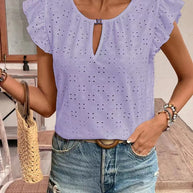 Damen Bluse mit Rüschendetails und Lochstickerei WW