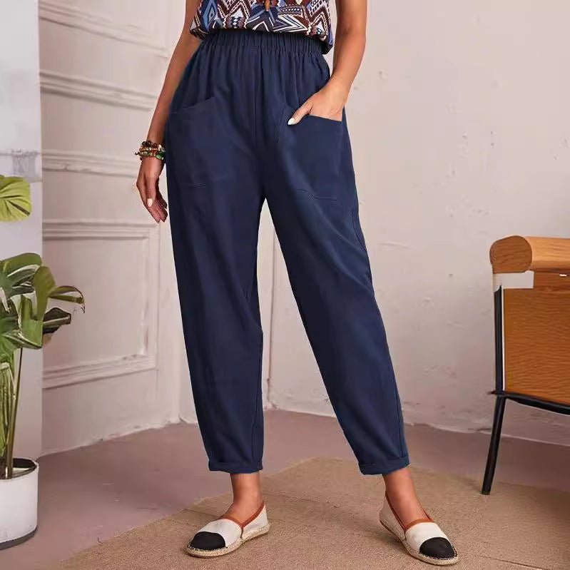 Damen Bequeme Chino-Hose mit elastischem Bund und praktischen Taschen WW
