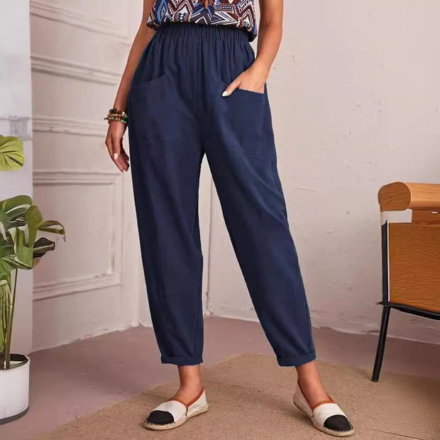 Damen Bequeme Chino-Hose mit elastischem Bund und praktischen Taschen WW