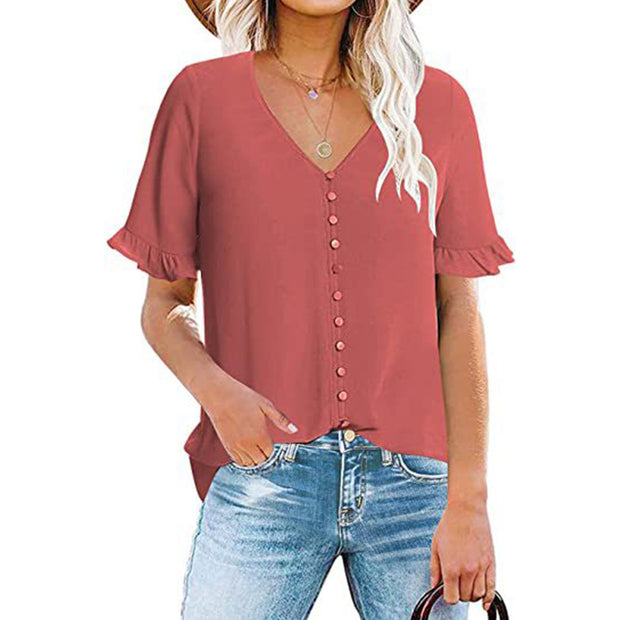 Damen Bluse mit Rüschendetails und Knopfleiste WW