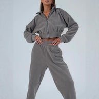 Damen Sportfreizeitanzug mit Cropped Jacke und elastischem Bund WW