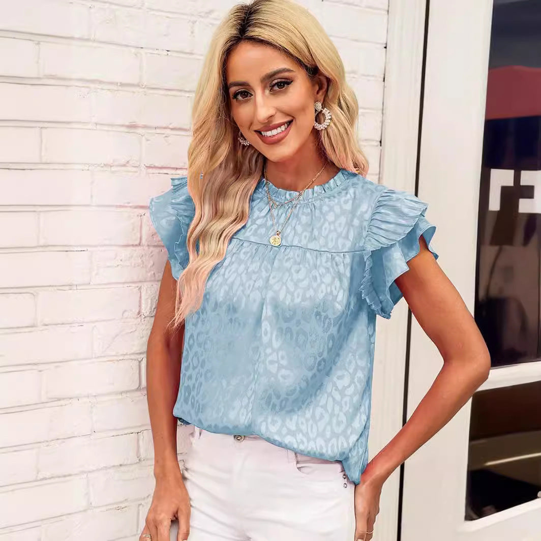 Damen Bluse mit modischen Rüschendetails und elegantem Leopardenmuster WW