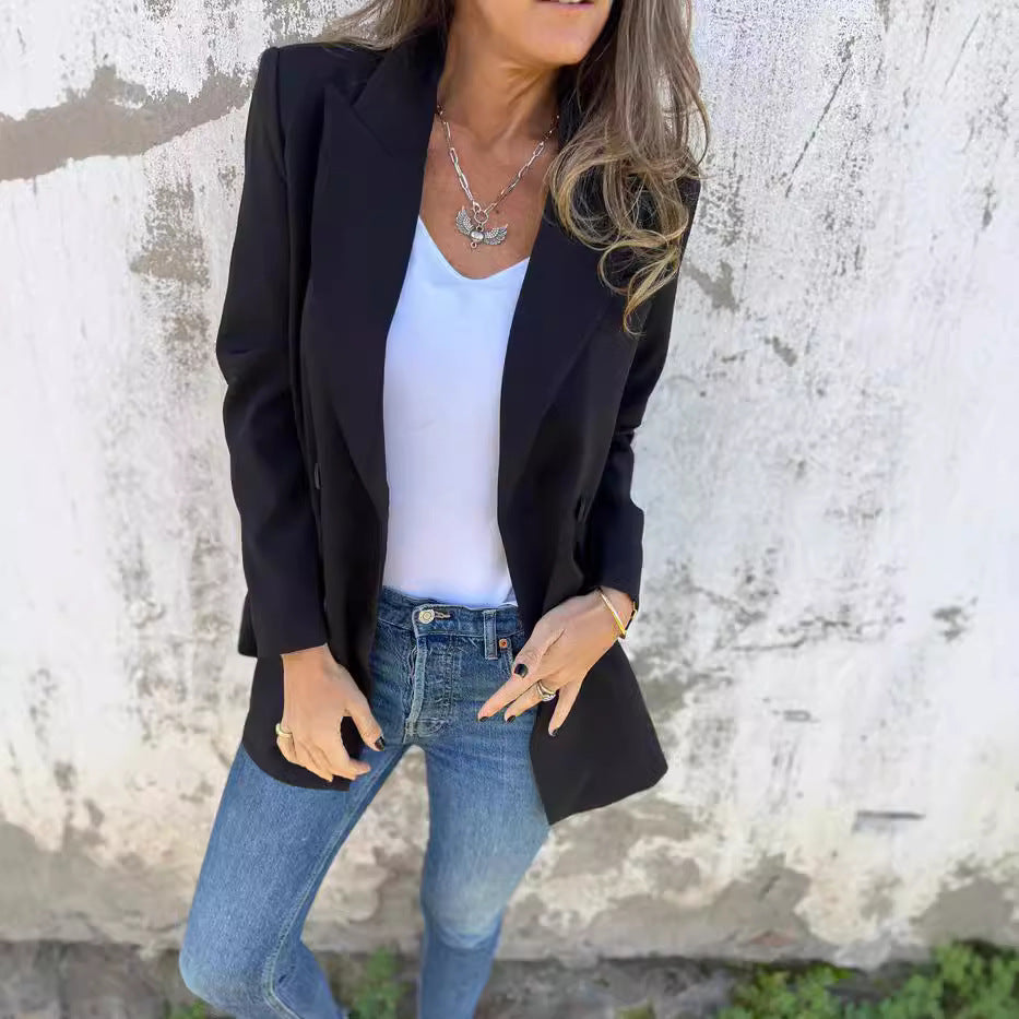 Damen Eleganter Double-Breasted Blazer mit zeitlosem Schnitt und leichten Schulterpolstern WW