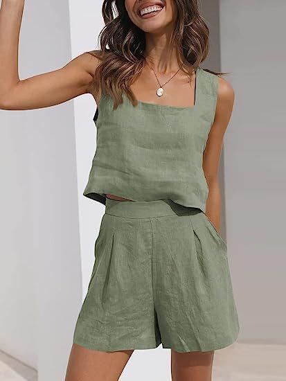 Damen Leichte Sommerbluse und Shorts Set WW