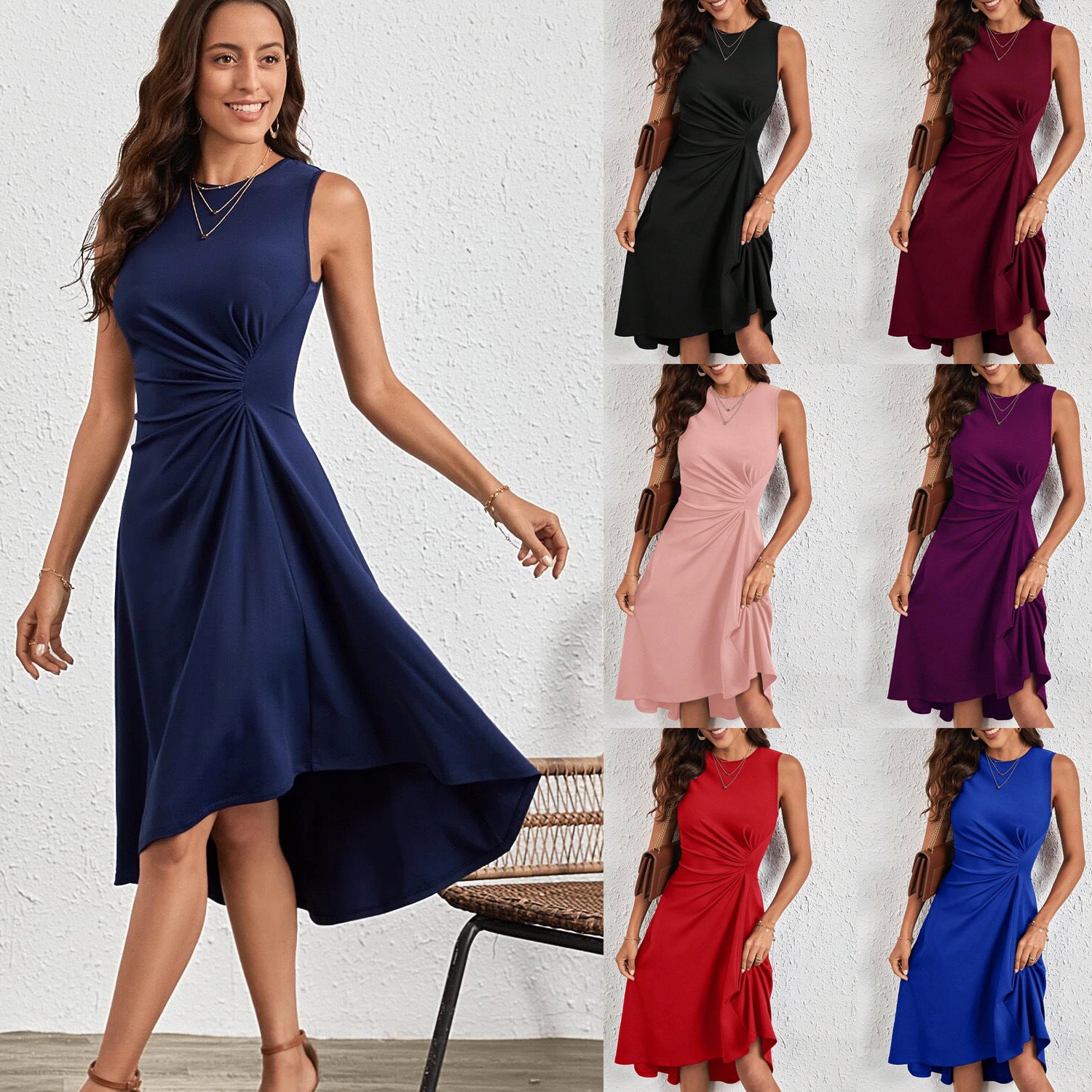 Damen Midi-Kleid mit asymmetrischem Schnitt und schmeichelnder Drapierung WW