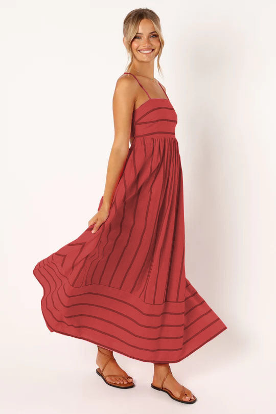 Damen Maxikleid aus gestreiftem Baumwollstoff WW