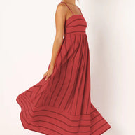 Damen Maxikleid aus gestreiftem Baumwollstoff WW