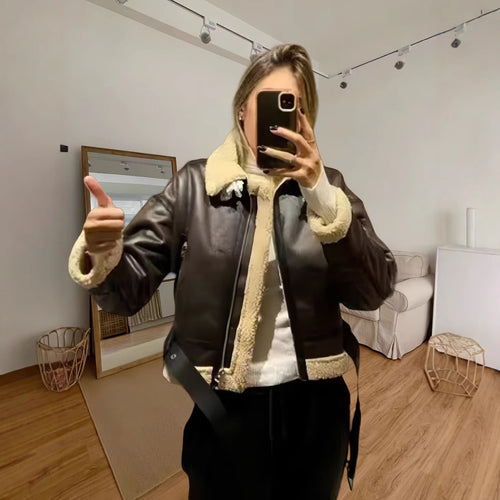 Damen robuste und stylische Lederjacke mit Innenfutter WW