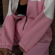 Damen sportliches Sweatanzug-Set mit hohem Kragen und Reißverschluss WW