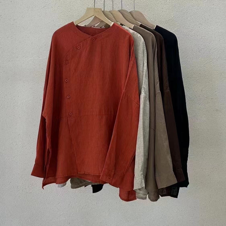 Damen Relaxed Fit Leinen Button-Up Top W&W Mode