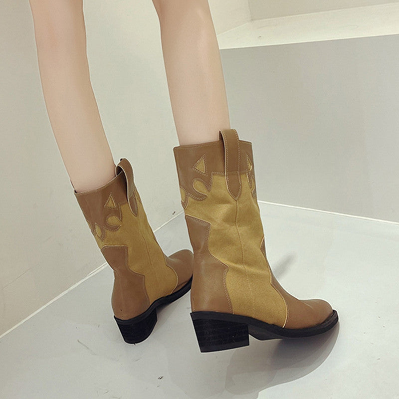 Damen Stiefeletten im Cowboy-Stil mit einzigartigem Design und kompaktem Absatz WW