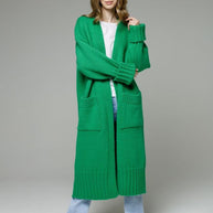 Damen bequemer langer Strickcardigan mit Taschen und breiten Ärmeln WW