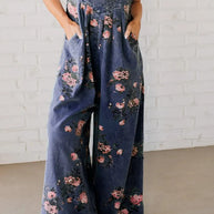 Damen Baumwoll-Overall mit floralem Druck und weiten Beinen WW