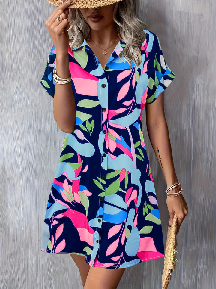 Damen Blusenkleid mit Knopfleiste und floralem Muster W&W Mode