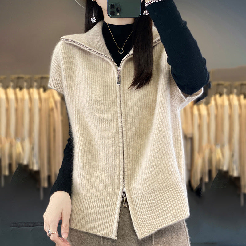 Damen Strickjacke mit Rollkragen und durchgehendem Reißverschluss WW
