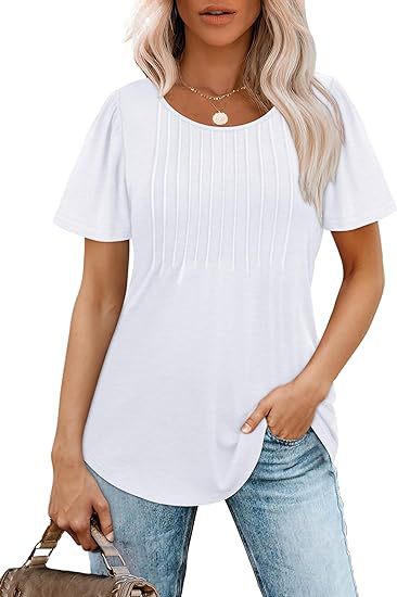 Damen Sommer T-Shirt mit Falten-Design WW