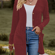 Damen Strickjacke mit elegantem Rippenmuster und praktischen Taschen WW