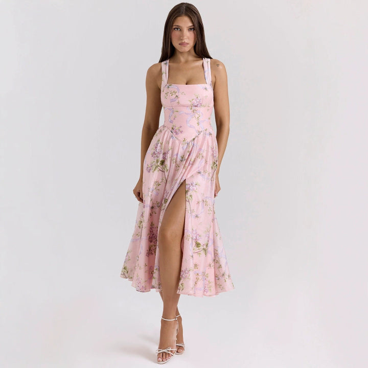 Damen Blumiges Maxikleid mit halterlosem Ausschnitt W&W Mode