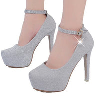 Damen Glitzernde Plateau-Pumps mit feinem Riemchen und elegantem Schmuckdetail W&W