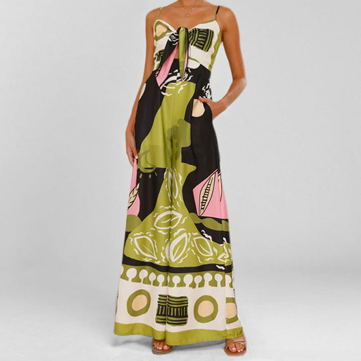 Damen Sommer-Jumpsuit mit trendigem Boho-Print und raffiniertem Knoten-Detail W&W Mode
