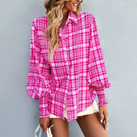 Damen Oversized Karo-Hemd mit Rüschendetails WW