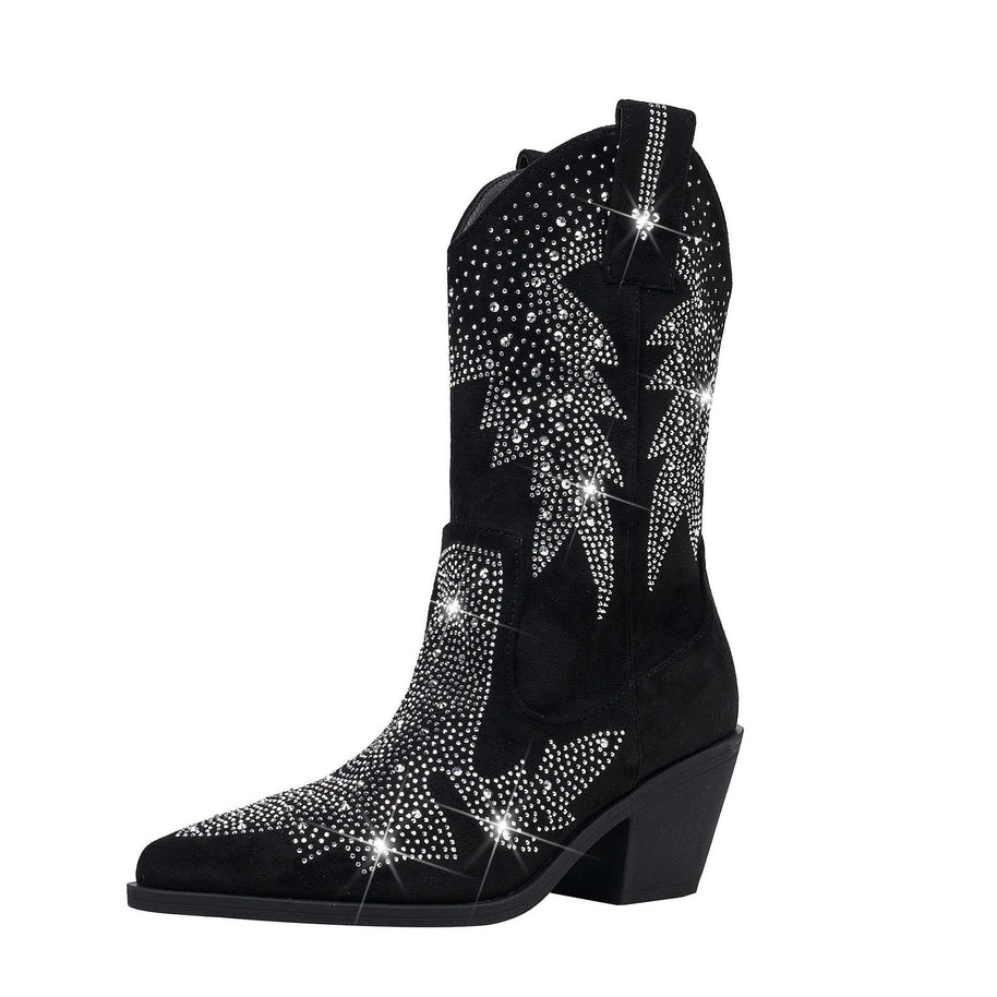 Damen Glänzende Strass-besetzte Western Cowboy-Stiefel WW