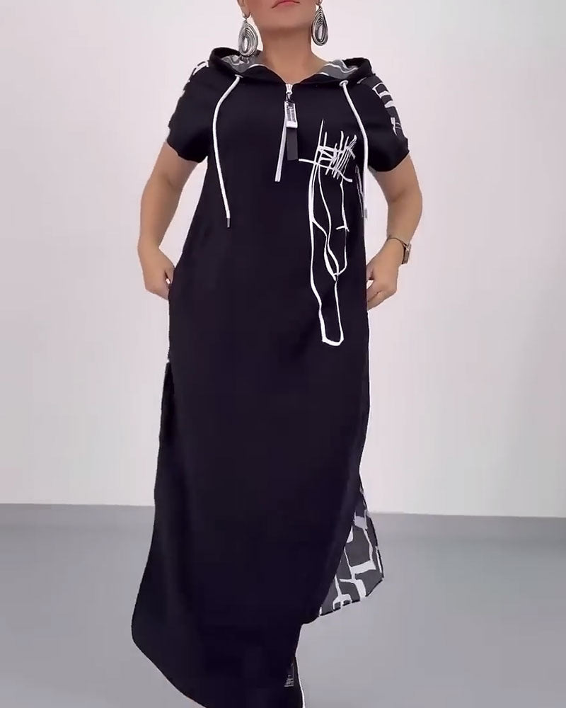 Damen Long Hoodie Kleid mit praktischem Reißverschluss und einzigartigem Design WW