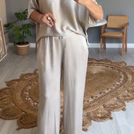 WW | Einfarbiger, seidiger V-Ausschnitt lässiger Anzug