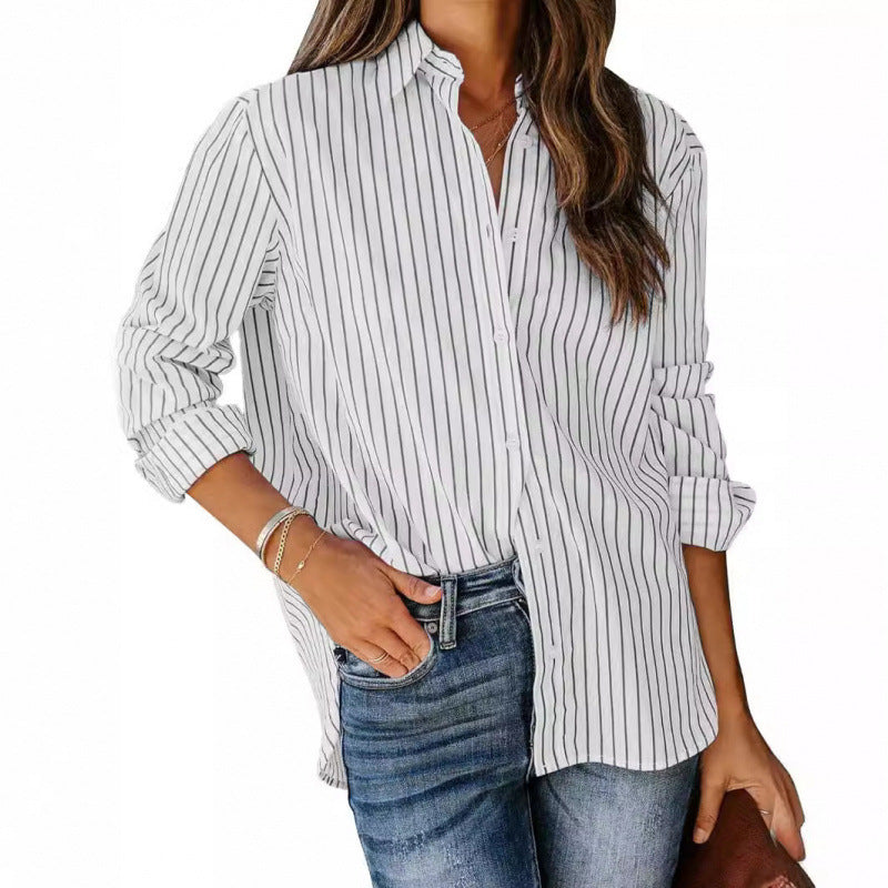 Damen Designermode gestreifte Bluse mit langen Ärmeln WW