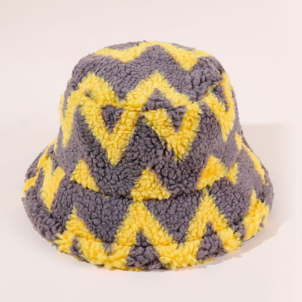 Damen Bucket Hat mit kreativem Zickzackmuster und flauschiger Textur WW