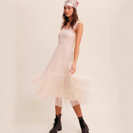 Damen romantisches Maxikleid mit Rüschendetails WW