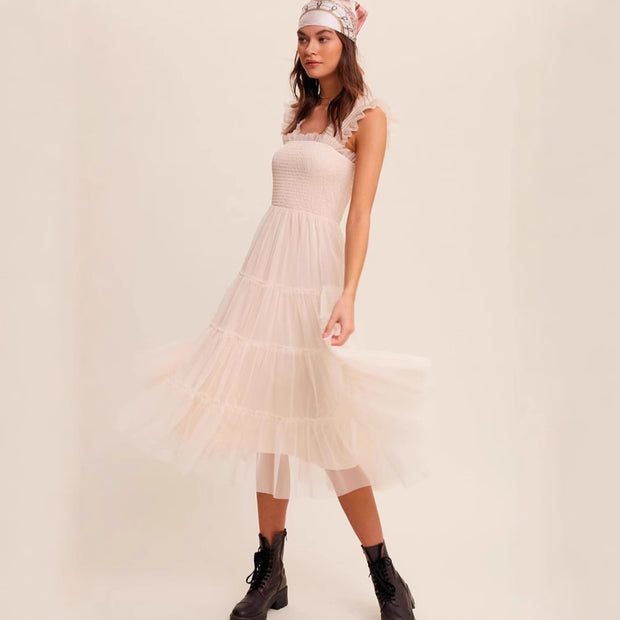 Damen romantisches Maxikleid mit Rüschendetails WW