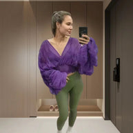 Damen Wickelbluse mit voluminösen Ärmeln und elegantem Design WW