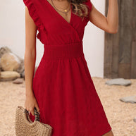 WW | Sommer Elegante V-Ausschnitt Rüschensleeve Taillen-Bindekleid