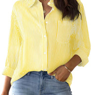 Damen Lockeres gestreiftes Hemd mit Brusttasche und umschlagbaren Ärmeln WW