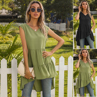 Damen ärmelloses Tunika-Kleid mit asymmetrischem Saum und schickem Volant WW