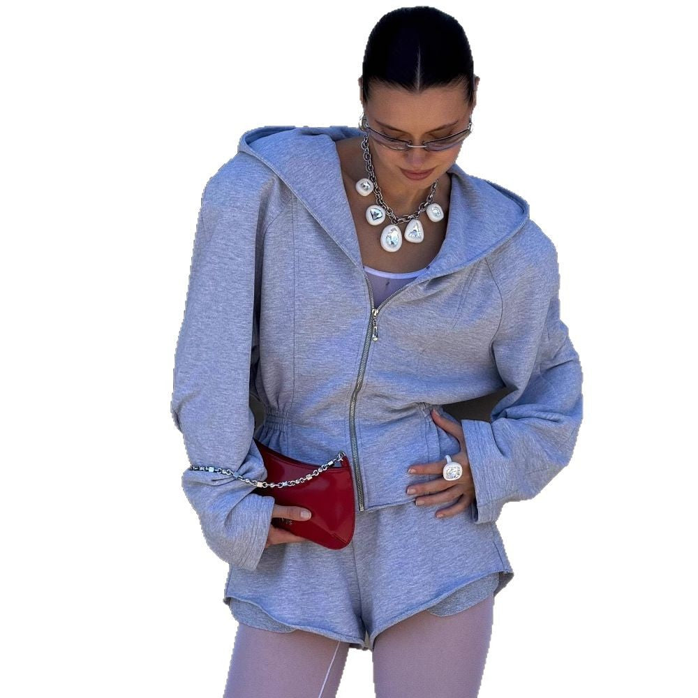 Damen Sportlicher Kapuzenjacke mit schmalem Bund und langen Ärmeln WW