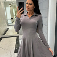 Damen Sportliches Kleid mit Polokragen und schwingendem Rock WW