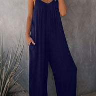 Damen lässiger Jumpsuit mit dekorativen Trägern und leichtem, fließendem Stoff WW