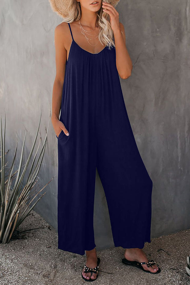 Damen lässiger Jumpsuit mit dekorativen Trägern und leichtem, fließendem Stoff WW